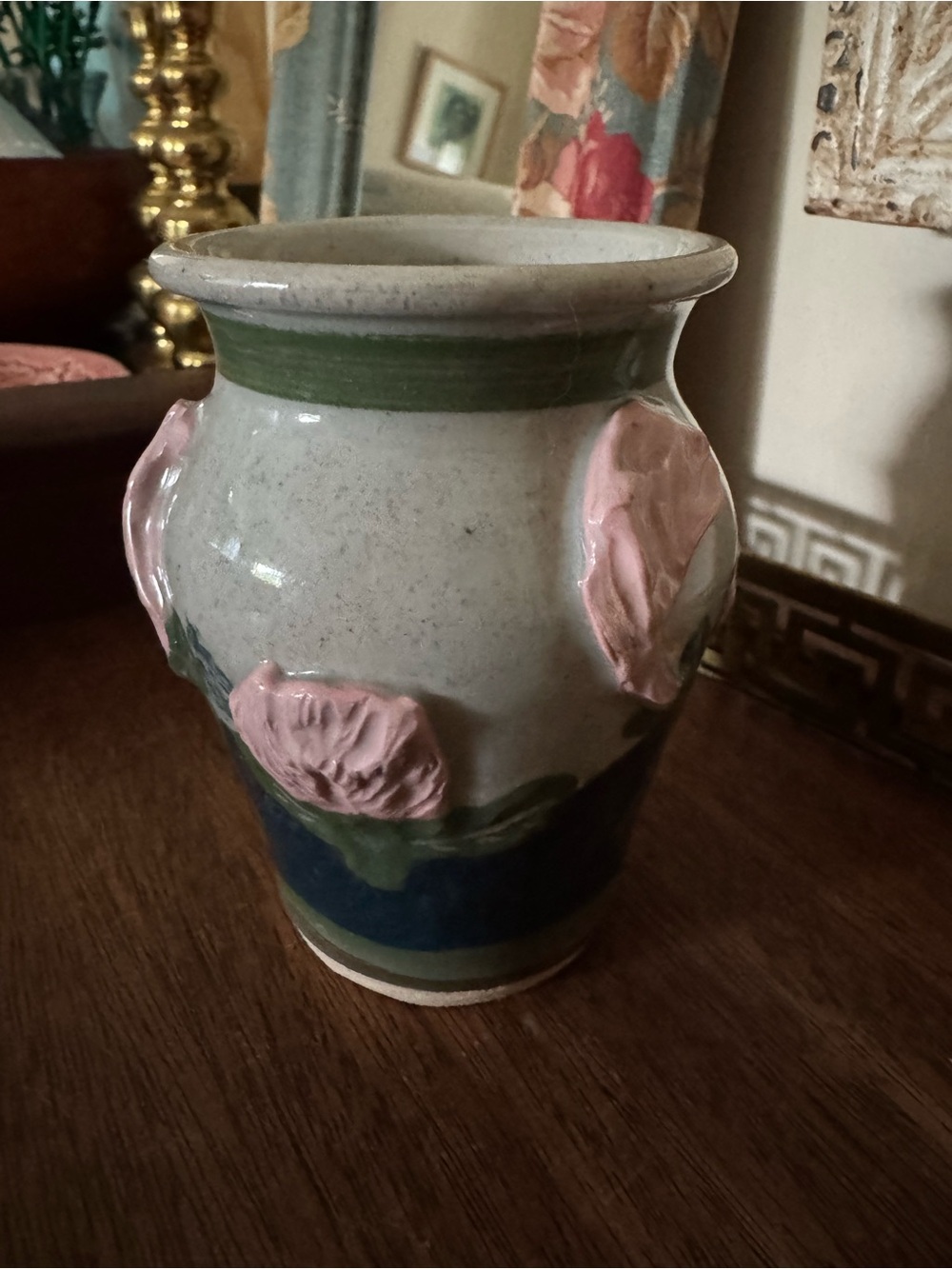 LST Ceramic Hand-Painted Floral Relief Small Vase